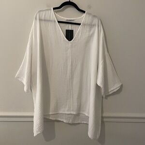 NWT Bryn Walker Bax Cotton Gauze Top White Size L Asymmetrical Lagenlook Resort